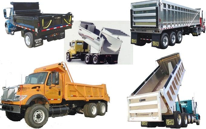 A collage of different types of trucks and equipment.