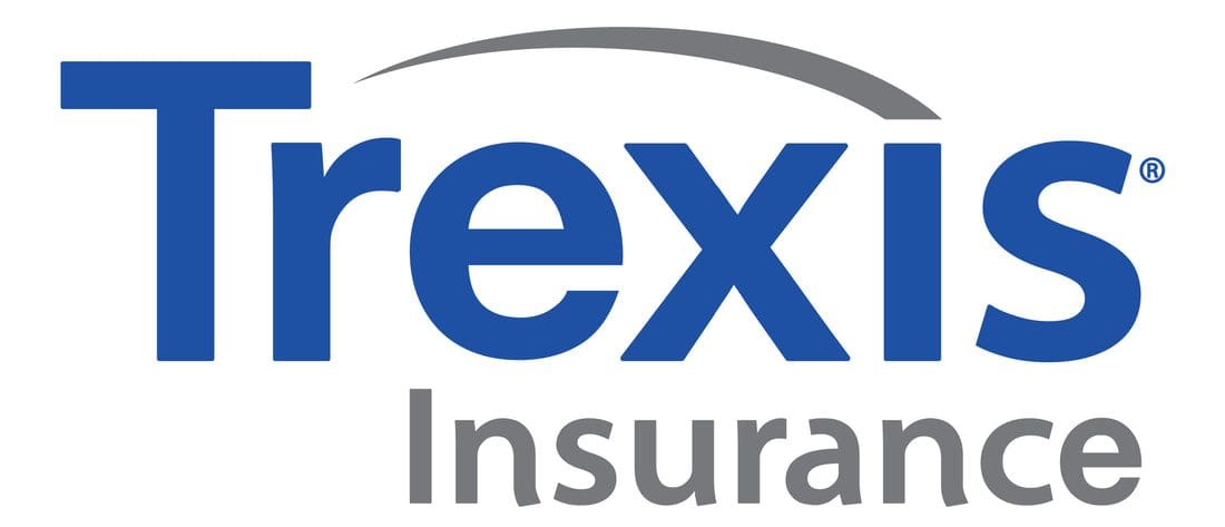 A blue and white logo of rex insurance.