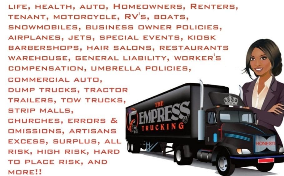 A black and red truck with the words empress trucking written in front of it.